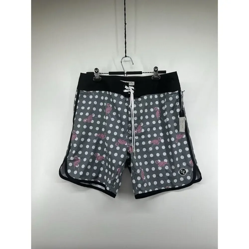 Ezekiel Mens Gray Pink Flamingo Boardshorts Surf Shorts Beach Size 36 Brand New‎
